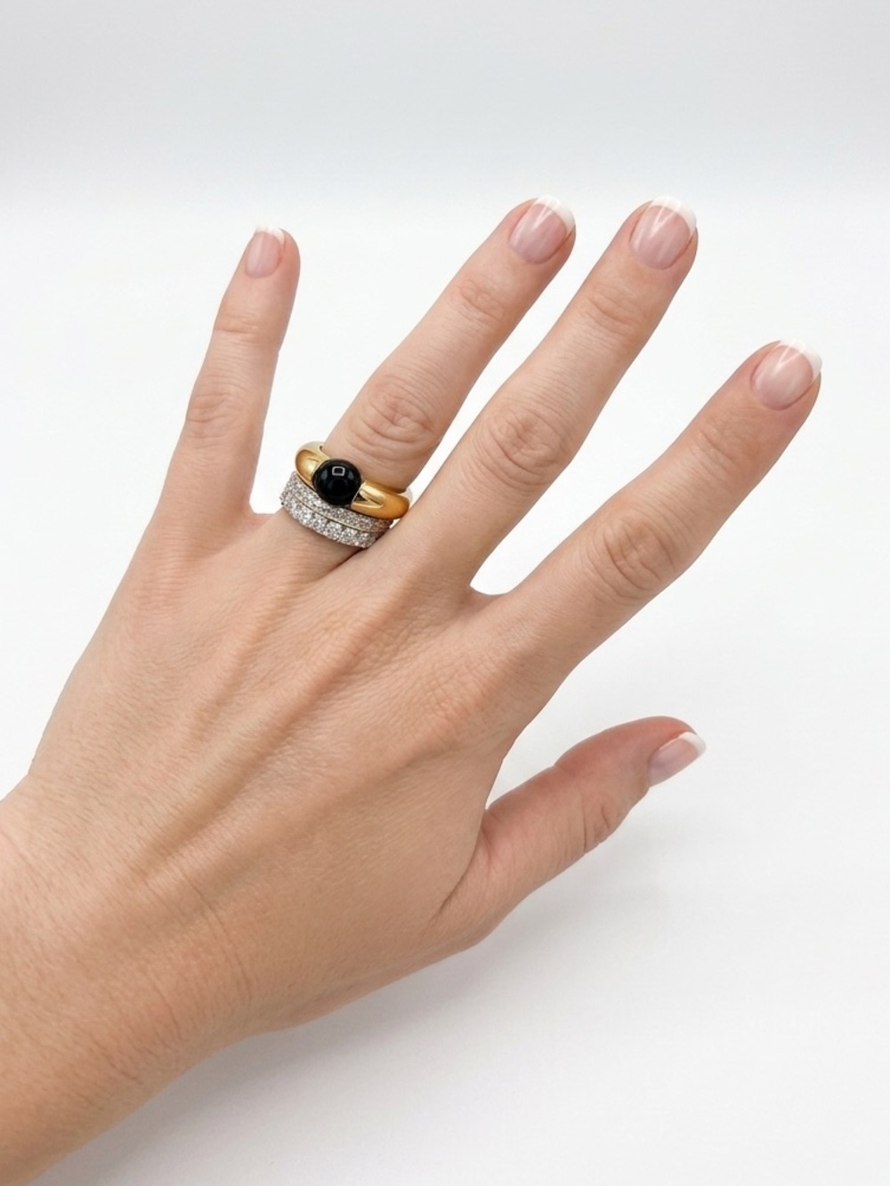 VTG 70s Avon Black Cabochon (Stone) Gold Tone Statement Ring, Stacking sz. 5 - Picture 13 of 17